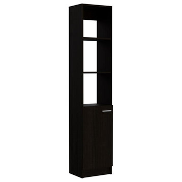 TUHOME Black Modern Engineered Wood Malaga 63" One-Door Linen Cabinet