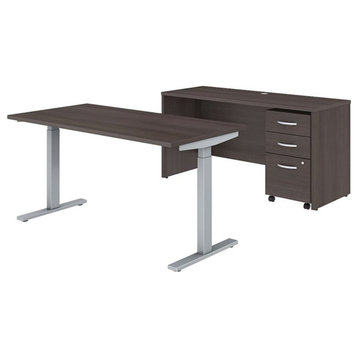 Studio C 60W Power Standing Desk 3 Pc. Office Suite in Gray - Engineered Wood