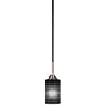 Toltec Lighting - Paramount Mini Pendant, Matte Black & Brushed Nickel, 4" Black Matrix - Enhance your space with the Paramount 1-Light Mini Pendant. Installation is a breeze - simply connect it to a 120 volt power supply and enjoy. Achieve the perfect ambiance with its dimmable lighting feature (dimmer not included). This pendant is energy-efficient and LED-compatible, providing you with long-lasting illumination. It offers versatile lighting options, as it is compatible with standard medium base bulbs. The pendant's streamlined design, along with its durable glass shade, ensures even and delightful diffusion of light. Choose from multiple finish, color, and glass size variations to find the perfect match for your decor.