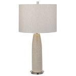 Uttermost - Uttermost Delgado Light Gray Table Lamp - This Ceramic Base Keeps It Simple, Yet Upscale With A Fashionable Pattern Finished In A Distressed Light Gray Glaze, Paired With Brushed Nickel Plated Accents. The Hardback Drum Shade Is Light Gray Linen Fabric.