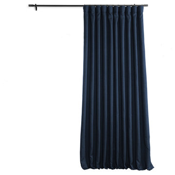 Faux Linen Extra Wide Room Darkening Curtain Single Panel, Nightfall Navy, 100wx84l