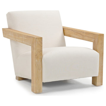 Ward Cream Linen Textured Fabric Accent Chair, Natural Finish
