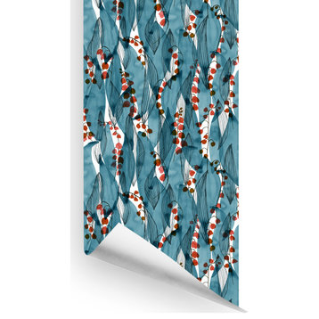 Lily of the Valley Wallcovering, Teal, Roll, Traditional