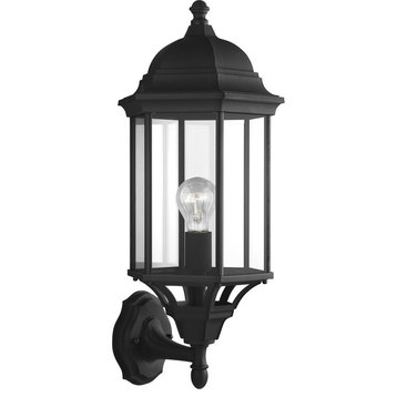 Sea Gull Sevier Large 1-Light Uplight Outdoor Wall Lantern, Black