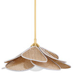 Hudson Valley - Florina 1-Light Pendant, Aged Brass - Petals of natural rattan caning are trimmed in white cotton and layered around an opal glossy glass globe to give Florina its airy, natural floral aesthetic.