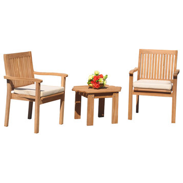3-Piece Outdoor Teak Dining Set, 27.5" Adirondack Table, 2 Leveb Stacking Chairs