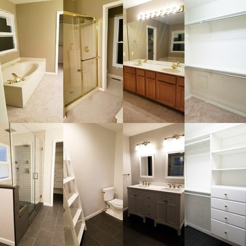 Two bathrooms in one home in Strongsville, Ohio.
