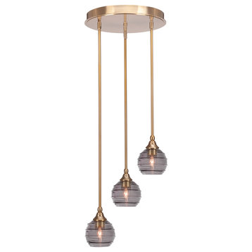 Empire 3-Light Cluster Pendalier, New Age Brass/Smoke Ribbed