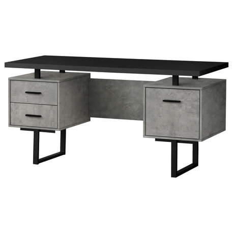 Computer Desk, Home Office, Laptop, Storage Drawers, 60"L, Work, Metal, Grey