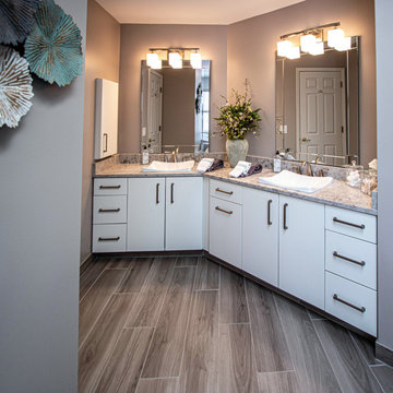 Siteline White Vanity, Barrier Free Walk-in Shower and Free Standing Tub