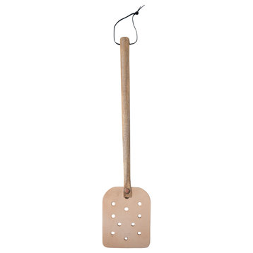 Modern Buffalo Leather Fly Swatter with Wood Handle, Natural