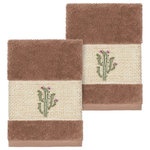 Linum Home Textiles - Mila 2 Piece Embellished Washcloth Set - The MILA Embellished Towel Collection features whimsical blooming cactus in applique embroidery on a woven textured border. These soft and luxurious towels are made of 100% premium Turkish Cotton and offer lasting absorbency and superior durability. These lavish Turkish towels are produced in Linum�s state-of-the-art vertically integrated green factory in Turkey, which runs on 100% solar energy.