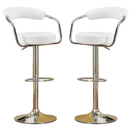 Swivel Leather Adjustable Hydraulic Bar Stool, Set of 2, White