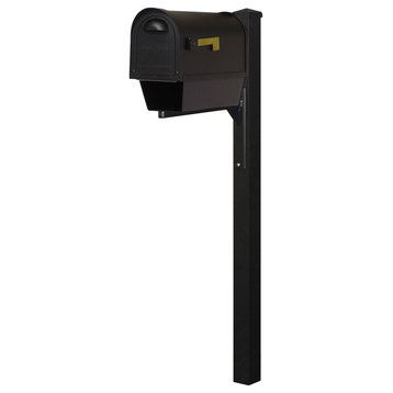 Classic Curbside Mailbox With Newspaper Tube and Wellington Post, Black