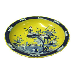 Chinese Porcelain Blue Yellow Lotus Flower Pond Decor Plate Charger - Decorative Plates