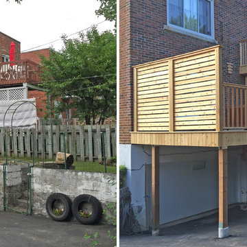 Cedar Deck and Fence Wood Privacy Wall and Wood Spindle Railings