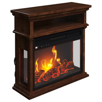 Electric Fireplace 3-Sided Heater With Mantel and Shelf Adjustable Settings