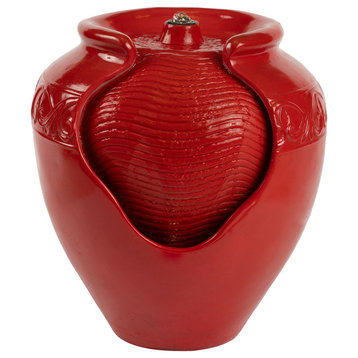 Pure Garden Resin Electric Glazed Jar Water Fountain, Red
