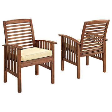 Acacia Wood Outdoor Patio Chairs With Cushions, Set of 2, Dark Brown