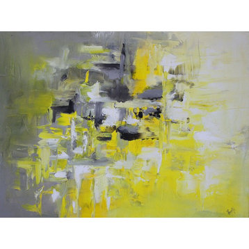 "Lemonade" Original Large white yellow gray Modern abstract Painting
