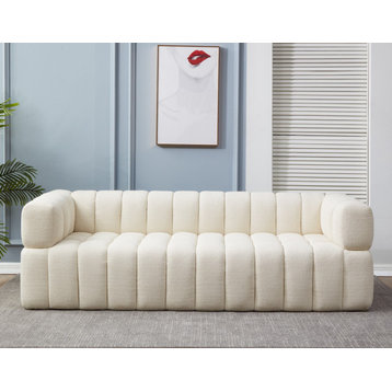 Safavieh Couture Calyna Channel Tufted Boucle Sofa, Cream