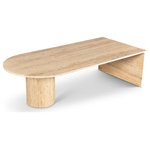 Meridian Furniture - Salerno Coffee Table, Beige - Raise the bar for elegance with this Salerno coffee table. This strikingly handsome table is carefully crafted by hand using genuine Travertine for a look that oozes refinement, sophistication, and modernity. Art deco design elements create an eye-grabbing presentation while the natural Travertine biege color makes the table a true stunner that guests can't help but admire. An expansive top gives you loads of room for displaying a seasonal centerpiece or setting up a Scrabble board on game night.