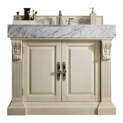42 inch Single Bathroom Vanity Vintage Vanilla Finish Carrara White Marble Top - Bathroom Vanities And Sink Consoles