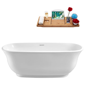 67" Streamline N663WH Freestanding Tub and Tray With Internal Drain