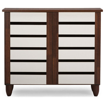 Gisela Oak And White 2, Tone Shoe Cabinet With 2 Doors Brown