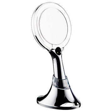 Table and Handheld Magnifying Mirror With LED Lights., Polished Chrome