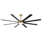 GETLEDEL - 80" Reversible 8-Blade LED Ceiling Fan With Remote Control and Light Kit, Black and Gold - Upgrade your home with this 80-in ceiling fan. With a sleek, contemporary and industrial design, this fan will add character to any space. It has eight powerful aluminum blades and operates on 6 forward and reverse speeds, making it easy to adjust with the included handheld remote. The fan also features an integrated LED light source and energy-efficient DC motor for cost savings. Comes with two down rods to match different ceiling heights. Perfect for larger rooms.