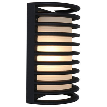 Bermuda LED Outdoor Bulkhead Wall Light, 11", Ribbed Frosted Glass Shade, Black