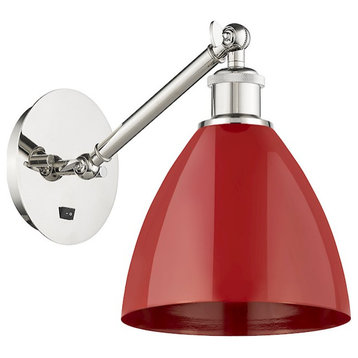 Innovations Ballston Ply Dome 7.5" 1-Light Sconce, Polished Nickel/Red