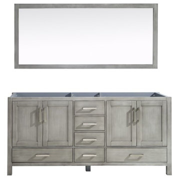 Jacques 72" Distressed Grey Double Vanity, no Top and 70" Mirror