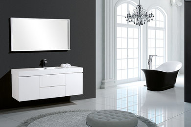 Bliss 60" White Wall Mount Single Sink Modern Bathroom Vanity