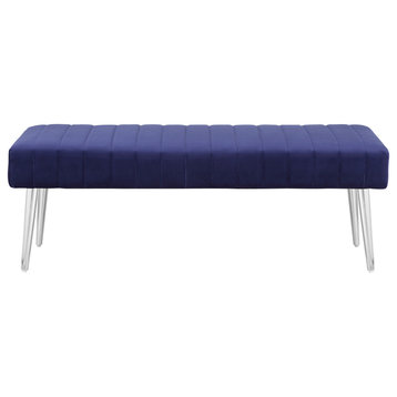 Pangea Home Hilda 17" Modern Velvet Upholstered Bench in Navy