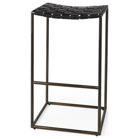 Black Woven Leather Bar Stool