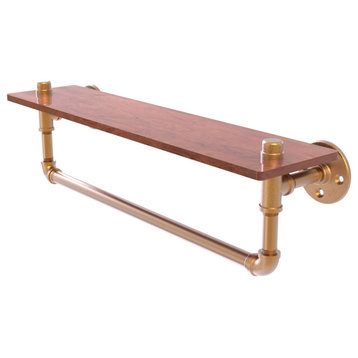 Allied Brass Pipeline Collection 22 Inch Ironwood Shelf with Towel Bar