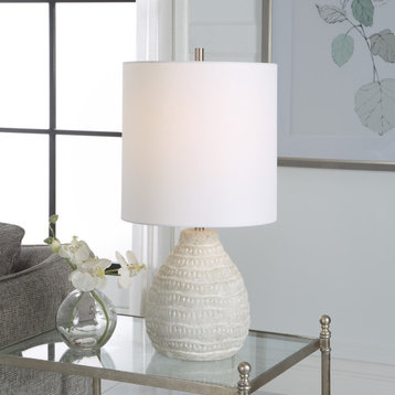 Contemporary 12" x 23.75" Steel Ceramic Antique White Lamp