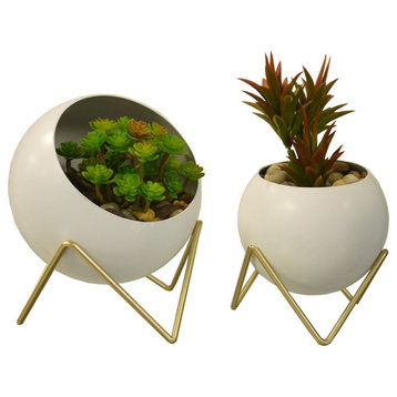 Spherical Planter Decorative Accent, Gold and White, 2-Piece Set