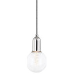 Mitzi by Hudson Valley Lighting - Bryce 1-Light Pendant, Polished Nickel - Bryce gives the old-world form of a bell jar a contemporary update in metal. Woven cords, sphere pins, and globe-shaped Bulbs (Not Included) give her a playful vibe.