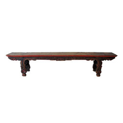 Chinese YunNan Painted Fruitwood Bench - Indoor Benches