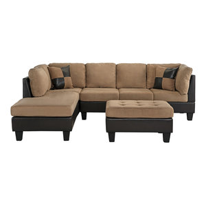 Forte Grey Microfiber Modern Sectional Sofas 3 Piece Modern Microfiber Faux Leather Sectional Sofa With Chaise Hazelnut