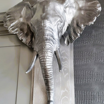 Formal Living Room Fireplace-Custom Elephant Sculpture