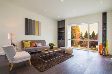 Living room - mid-sized modern formal and open concept living room idea in Toronto with white walls, no fireplace and no tv