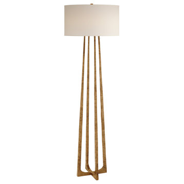 Scala Large Hand-Forged Floor Lamp in Gilded Iron with Natural Percale Shade