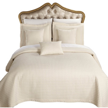 Checkered Lightweight Quilted Coverlet Set, Ivory, Twin/Twin Xl