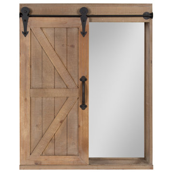 Cates Decorative Bath Medicine Cabinet Mirror with Barn Door, Rustic Brown