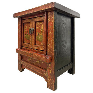 Consigned Chinese Antique Bedside Cabinet With Period Painting Art Works