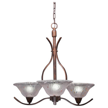 Swoop 3 Light Chandelier In Bronze, 10" Frosted Crystal Glass